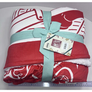 Disney Minnie Mickey Christmas Sherpa Throw Blanket 50"x60" Red White Holiday